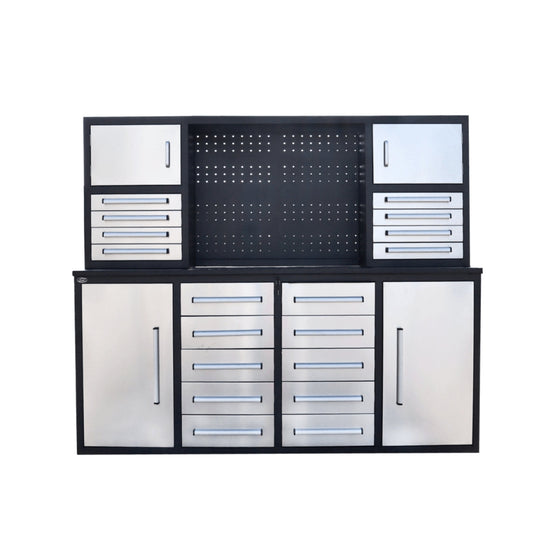 7 ft Garage Workbench Cabinet (18 Drawers & 4 Cabinets & Pegboard)