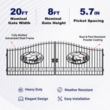 20x8 ft Steel Dual Swing Driveway Gate