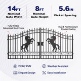 14x8 ft Steel Dual Swing Driveway Gate with Horse Pattern