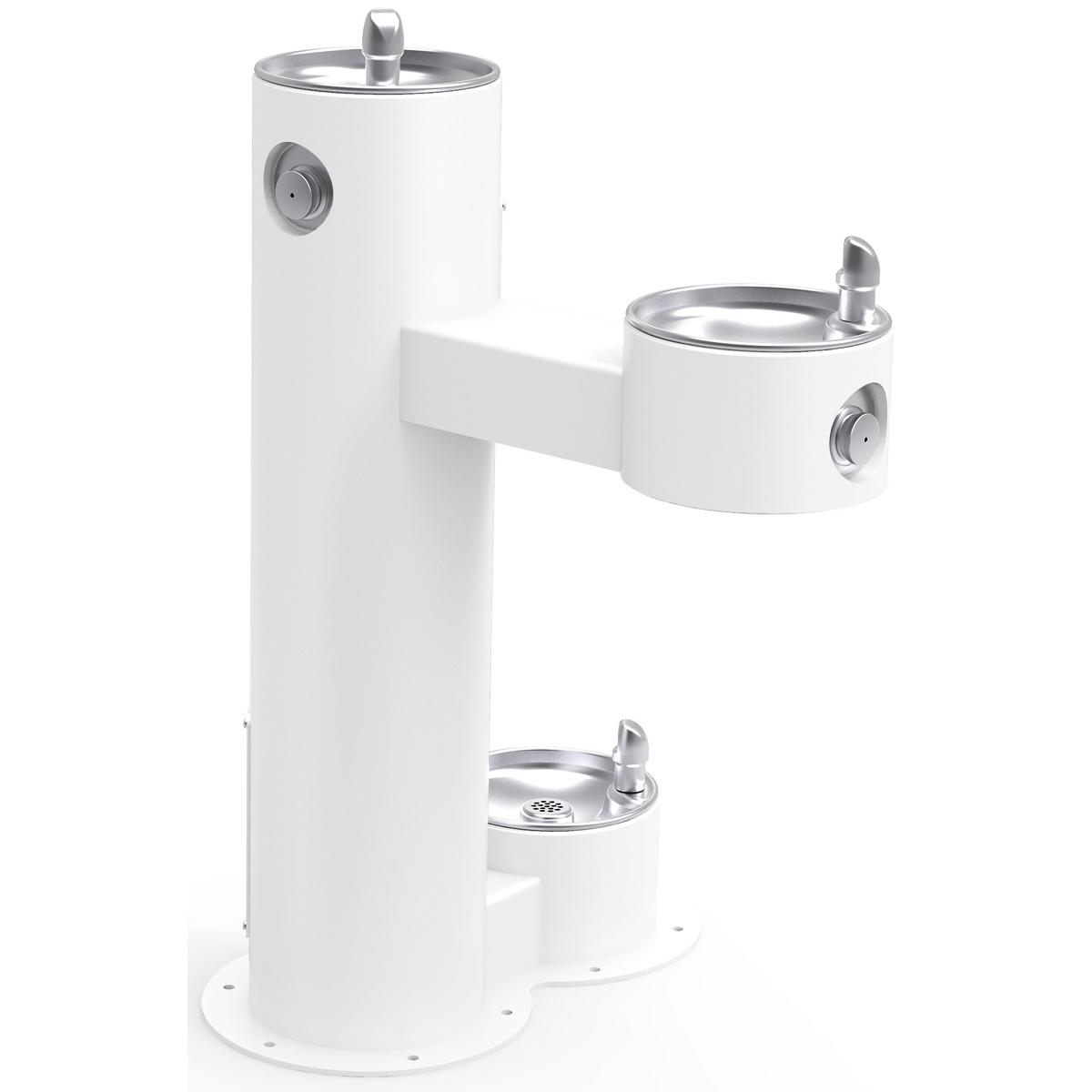Elkay Commercial LK4420DBFRKWHT Elkay Bi-Level Pedestal Outdoor Fountain with Pet Station, Non-Filtered, Non-Refrigerated, Freeze Resistant, White