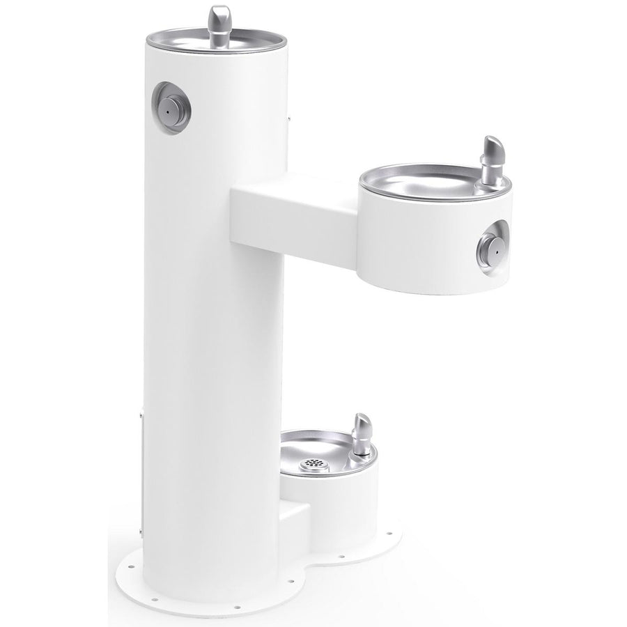 Elkay Commercial LK4420DBFRKWHT Elkay Bi-Level Pedestal Outdoor Fountain with Pet Station, Non-Filtered, Non-Refrigerated, Freeze Resistant, White