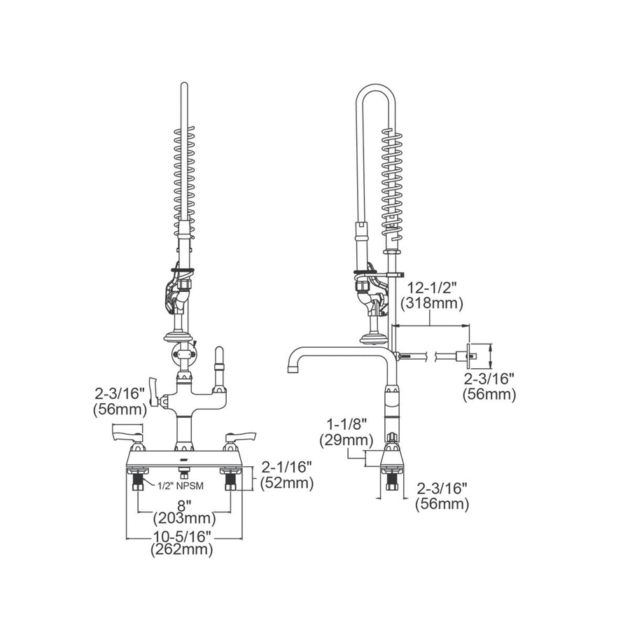 Elkay Commercial LK843AF14C Elkay 8in Centerset Exposed Deck Mount Faucet with 44in Flexible Hose, 1.6 GPM Spray Head, and 14in Arc Tube Spout
