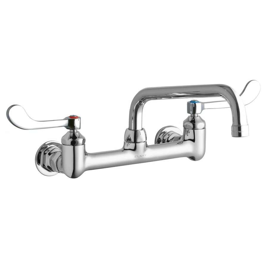 Elkay Commercial LK940TS08T4H Elkay Foodservice 8" Centerset Wall Mount Faucet with 8" Tube Spout, 4" Wristblade Handles, 1/2" Offset Inlet, Chrome