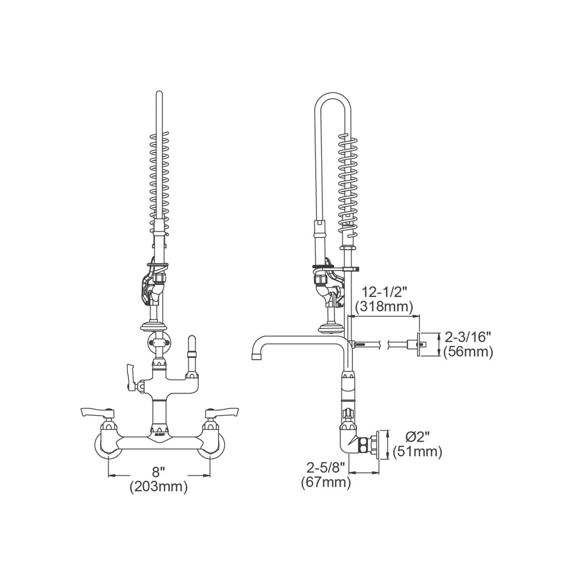Elkay LK943AF08C Elkay 8" Centerset Wall Mount Faucet with 44" Flexible Hose, 1.6 GPM Spray Head, 8" Arc Spout, and 2" Lever Handles - Chrome
