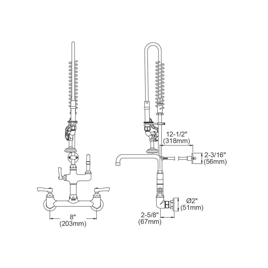 Elkay LK943AF08C Elkay 8" Centerset Wall Mount Faucet with 44" Flexible Hose, 1.6 GPM Spray Head, 8" Arc Spout, and 2" Lever Handles - Chrome