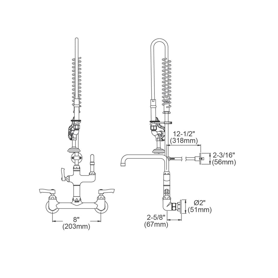 Elkay LK943AF10LC Elkay 8" Centerset Wall Mount Faucet with 44in Flexible Hose, 1.2 GPM Spray Head, 10in Arc Spout, 2in Lever Handles