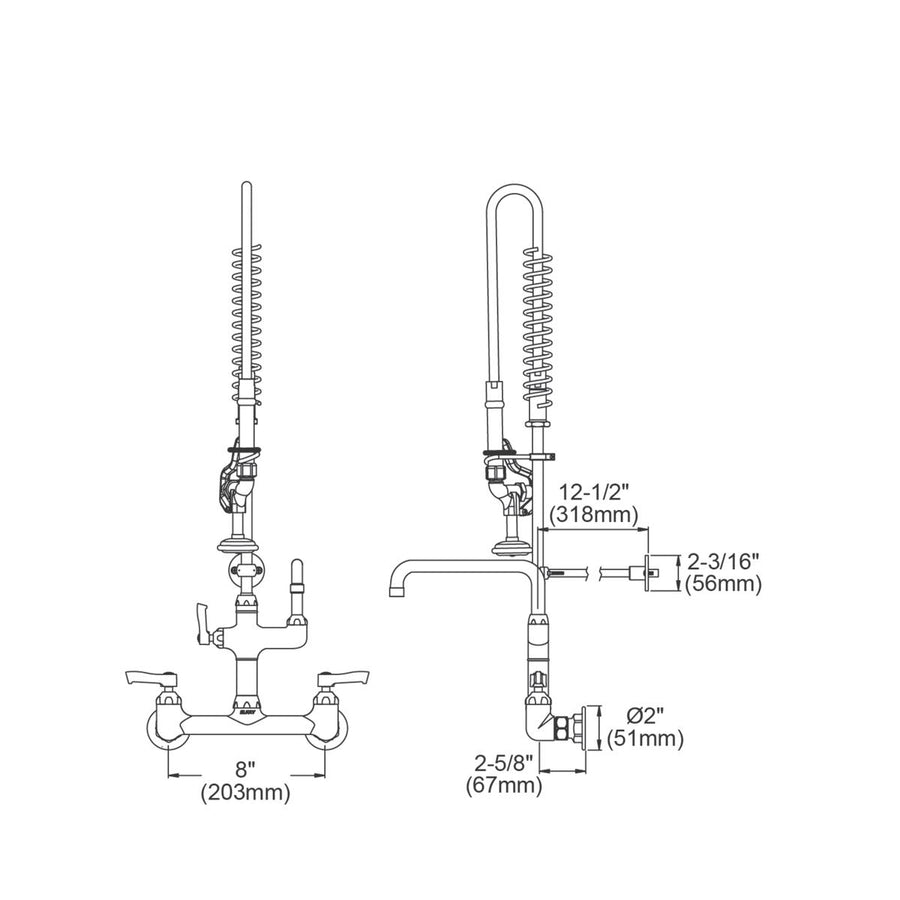 Elkay LK943AF12C Elkay 8in Centerset Wall Mount Faucet with 44in Flexible Hose, 1.6 GPM Spray Head, 12in Arc Tube Spout, and 2in Lever Handles - Chrome