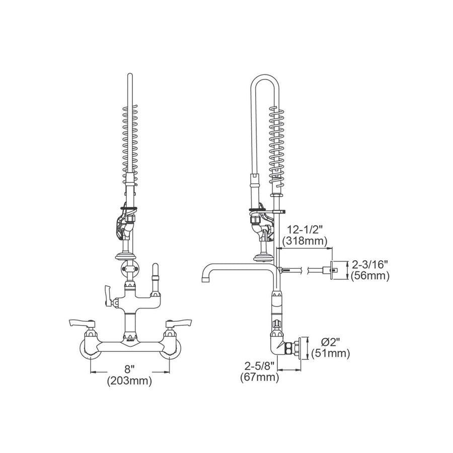 Elkay Commercial LK943AF14C Elkay 8" Centerset Wall Mount Faucet with 44in Flexible Hose, 1.6 GPM Spray Head, 14in Arc Tube Spout, and 2in Lever Handles - Chrome