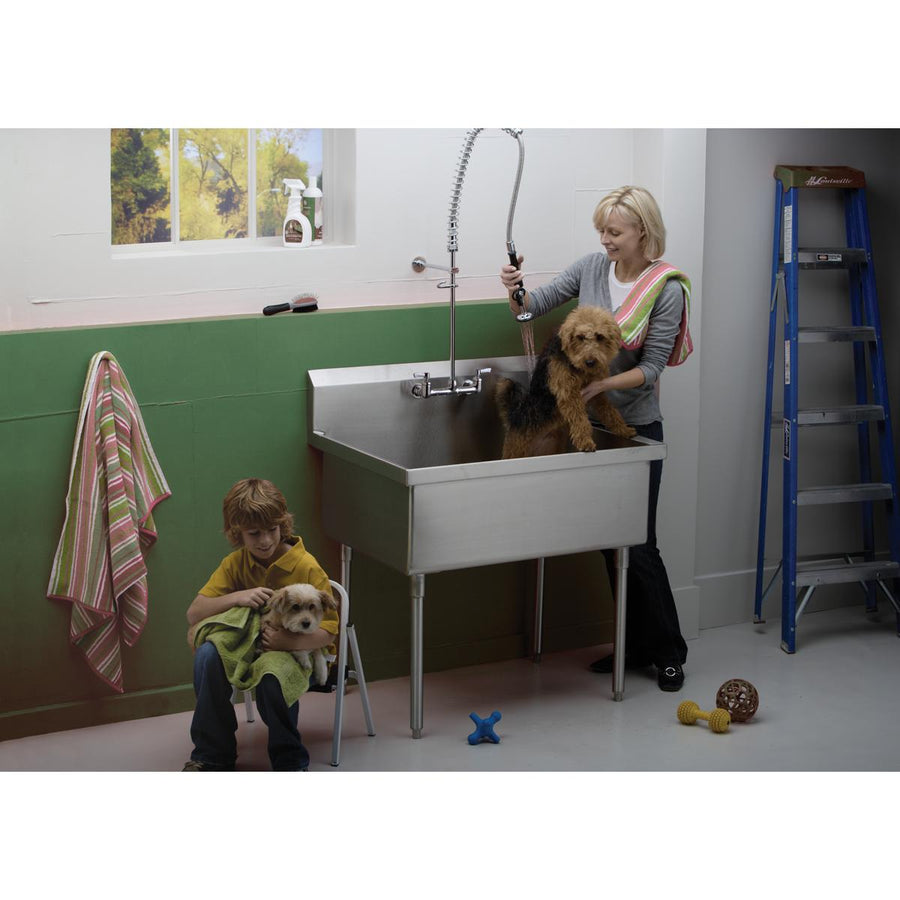Elkay Commercial LK943C Elkay 8" Centerset Wall Mount Faucet with 44in Flexible Hose and 1.6 GPM Spray Head, Chrome