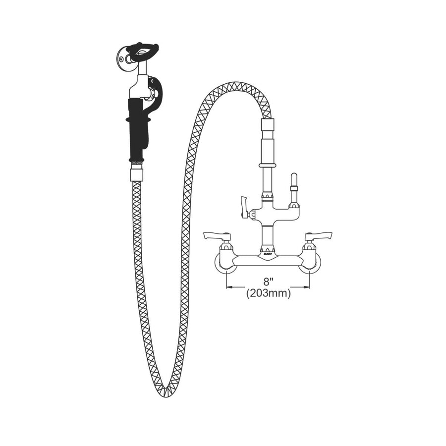 Elkay Commercial LK960AF10C Elkay 8" Centerset Wall Mount Faucet with 60in Flexible Hose, 1.6 GPM Spray Head, 10in Arc Tube Spout, and 2in Lever Handles
