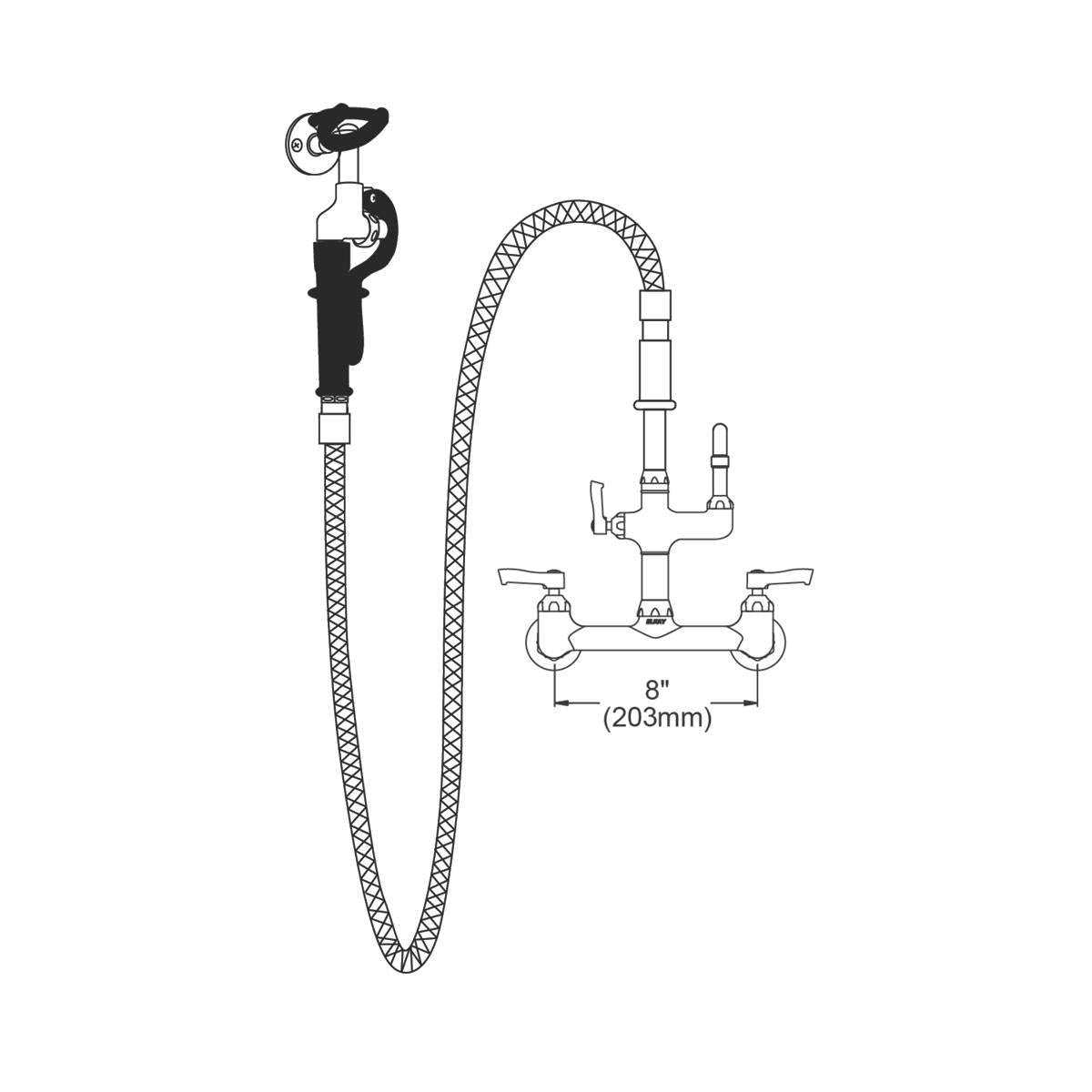 Elkay Commercial LK960AF10LC Elkay 8" Centerset Wall Mount Faucet with 60in Hose, 1.2 GPM Spray Head, 10in Arc Spout, and 2in Lever Handles