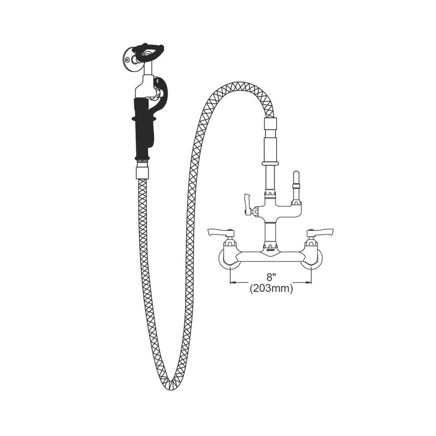 Elkay Commercial LK960AF12LC Elkay 8" Centerset Wall Mount Faucet with 60in Flexible Hose, 1.2 GPM Spray Head, 12in Arc Tube Spout, and 2in Lever Handles