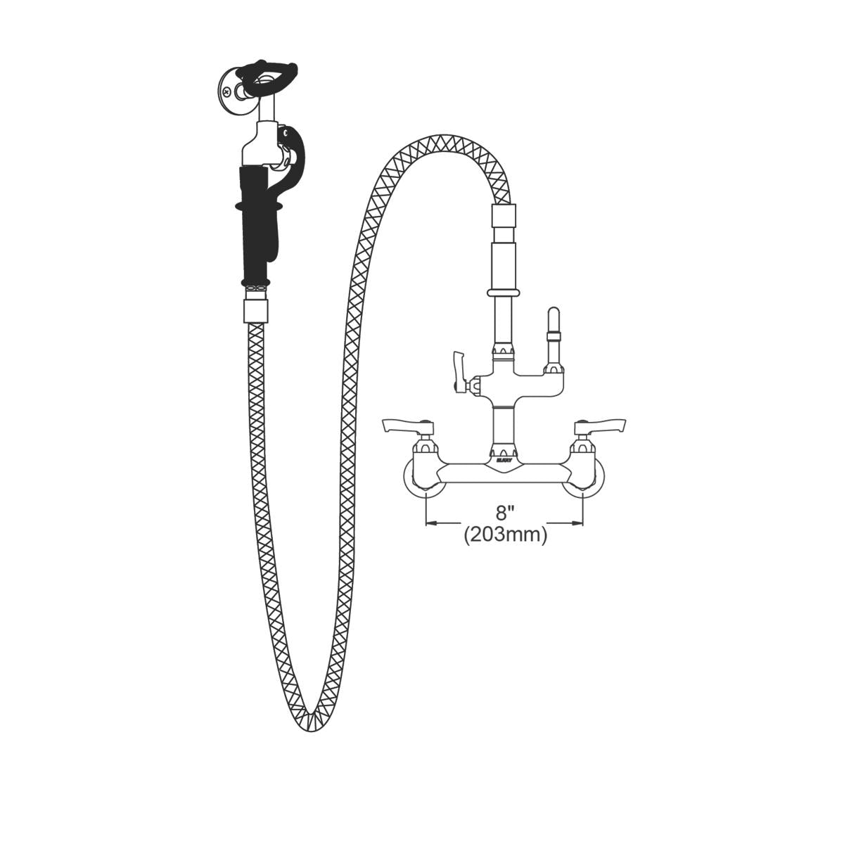 Elkay Commercial LK960AF14LC Elkay 8" Centerset Wall Mount Faucet with 60in Flexible Hose and 1.2 GPM Spray Head + 14in Arc Tube Spout and 2in Lever Handles