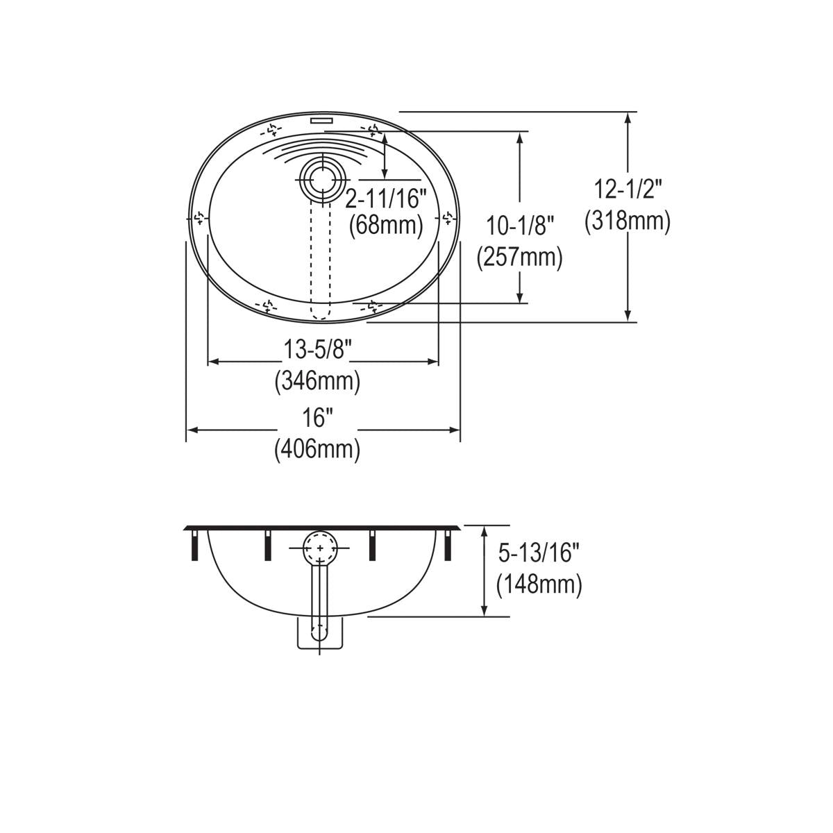 Elkay LLVR1310 Elkay Asana 16" x 12-1/2" x 5-13/16" Stainless Steel 0-Hole Single Bowl Drop-in Bathroom Sink