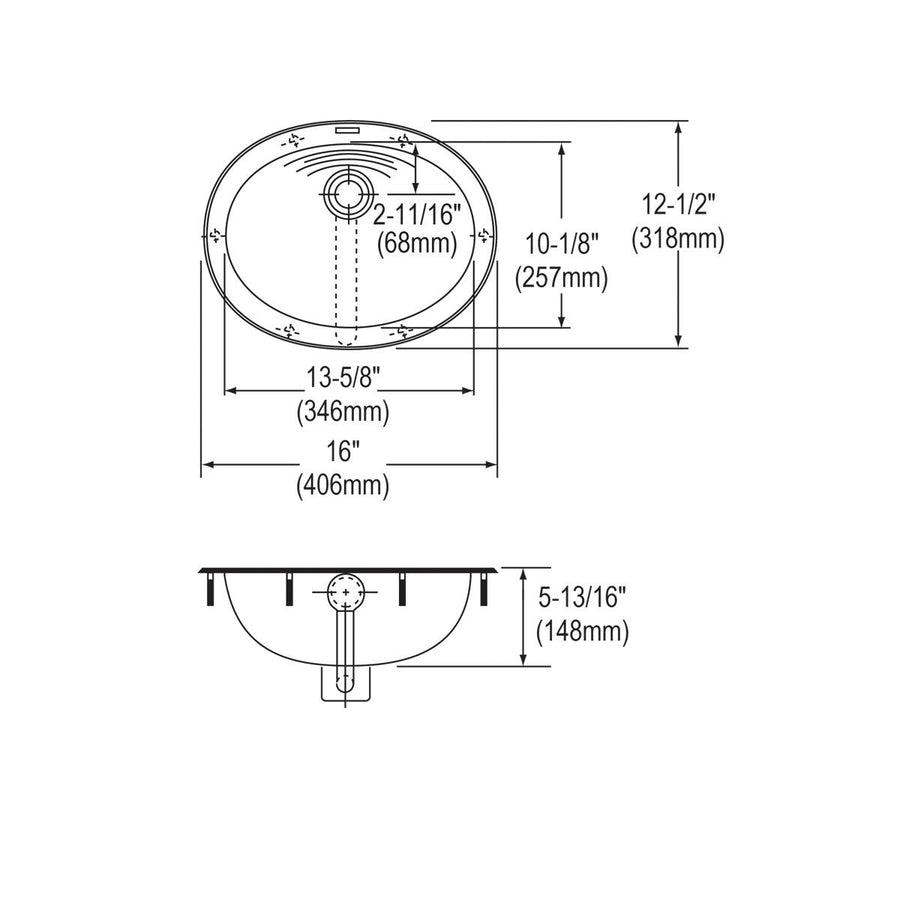 Elkay LLVR1310 Elkay Asana 16" x 12-1/2" x 5-13/16" Stainless Steel 0-Hole Single Bowl Drop-in Bathroom Sink