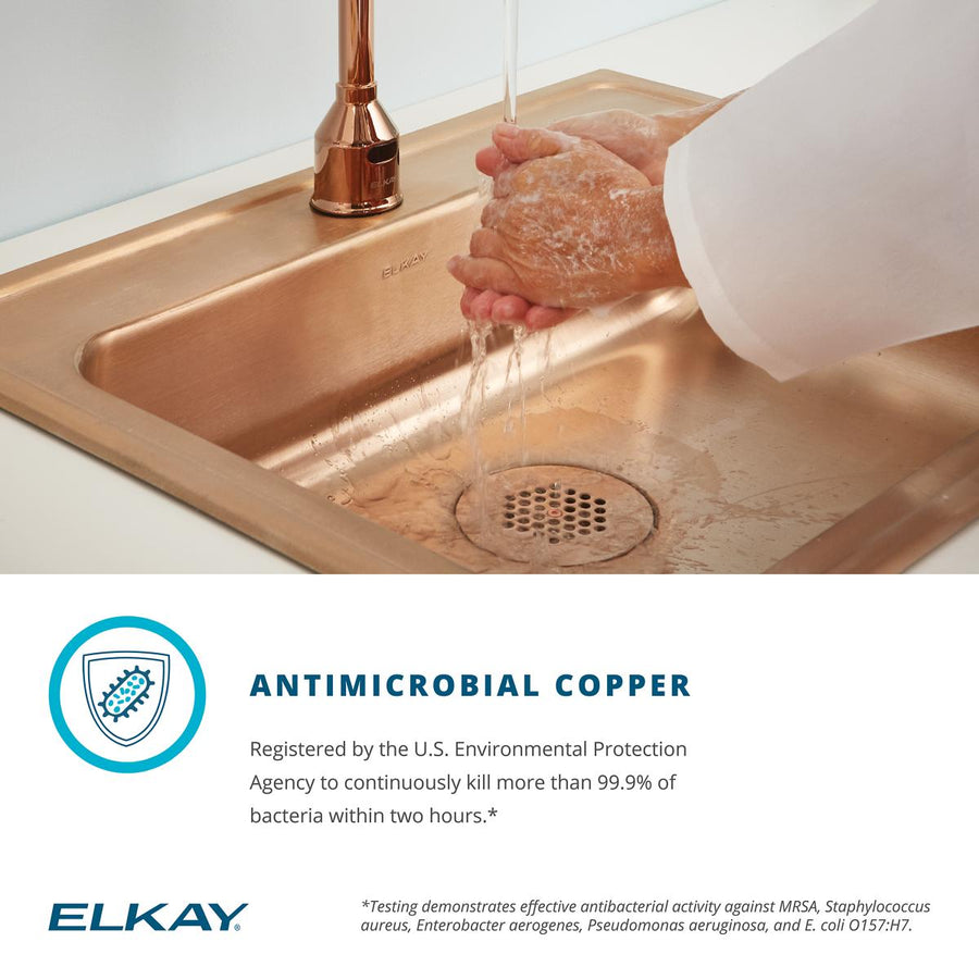 Elkay LLVR1916CS3-CU Elkay CuVerro Antimicrobial Copper 19-5/8" x 16-11/16" x 6", CS3-Hole Single Bowl Drop-in Bathroom Sink