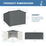 10'x20' Metal Shed with Double Front Doors & Side Entry Door
