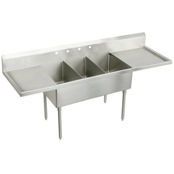 Elkay WNSF8360LR4 Weldbilt Stainless Steel 108" x 27-1/2" x 14" Floor Mount Triple Compartment Scullery Sink with Drainboard