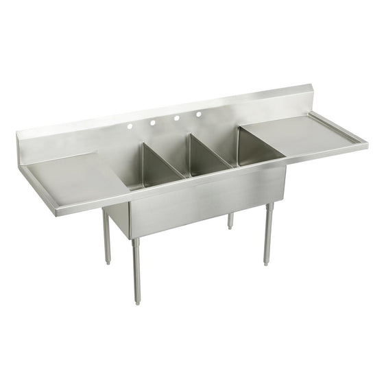 Elkay WNSF8372LR3 Weldbilt Stainless Steel 120" x 27-1/2" x 14" Floor Mount Triple Compartment Scullery Sink
