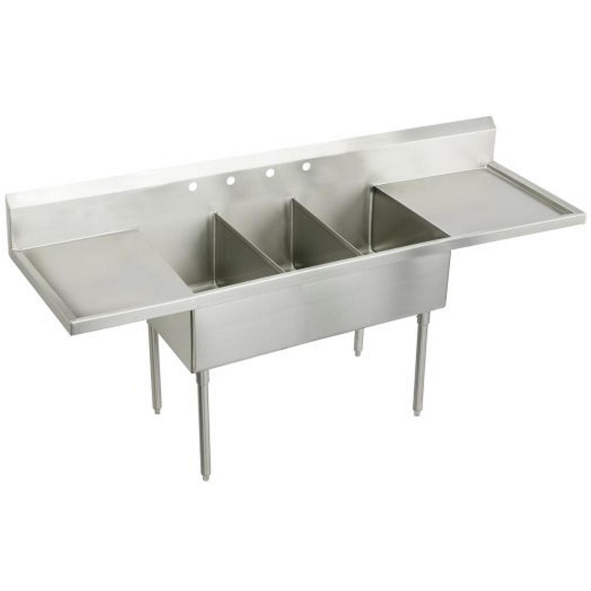 Elkay WNSF8372LR4 Weldbilt Stainless Steel 120" x 27-1/2" x 14" Floor Mount Triple Compartment Scullery Sink