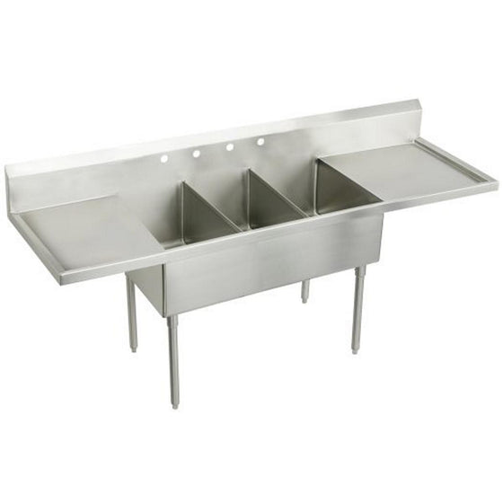 Elkay WNSF8372LR4 Weldbilt Stainless Steel 120" x 27-1/2" x 14" Floor Mount Triple Compartment Scullery Sink