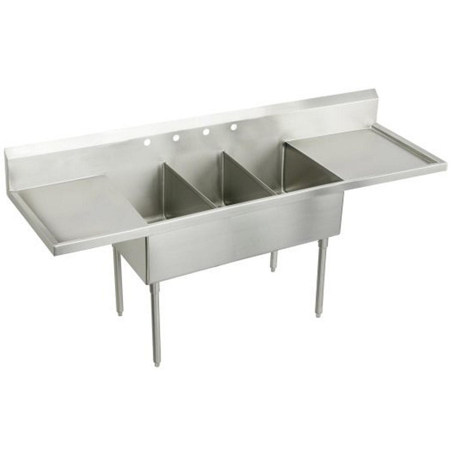 Elkay WNSF8372LR4 Weldbilt Stainless Steel 120" x 27-1/2" x 14" Floor Mount Triple Compartment Scullery Sink