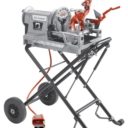 300 Compact Power Threading Machine Kit with 250 Folding Wheel Stand - Lightweight & Versatile