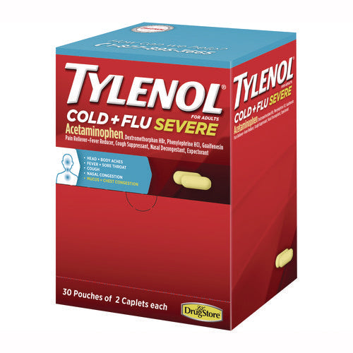 Tylenol 64568 Cold + Flu Severe Caplets, 2/Pack, 30 Packs/Box