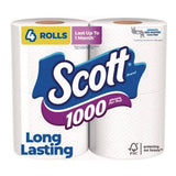 Scott 10183 1000 Bathroom Tissue, Septic Safe, 1-Ply, White, 1,000 Sheets/Roll, 4 Rolls/Pack, 12 Packs/Carton