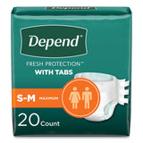 Depend 35456 Incontinence Protection with Tabs, Small/Medium, 19" to 34" Waist, 20/Pack, 3 Packs/Carton