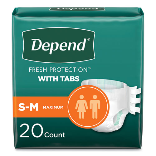 Depend 35456 Incontinence Protection with Tabs, Small/Medium, 19" to 34" Waist, 20/Pack, 3 Packs/Carton