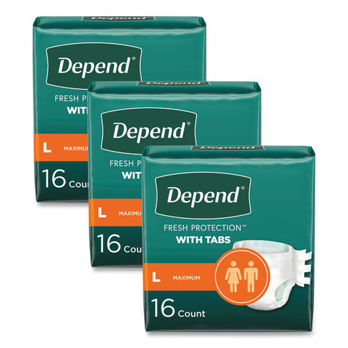 Depend 35458 Incontinence Protection with Tabs, 35" to 49" Waist, 16/Pack, 3 Packs/Carton