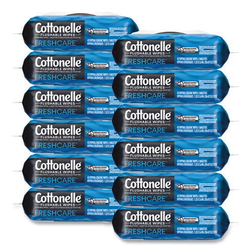 Cottonelle 44932 Fresh Care Flushable Cleansing Cloths, 1-Ply, 3.75 x 5.5, White, 42/Pack, 12 Packs/Carton