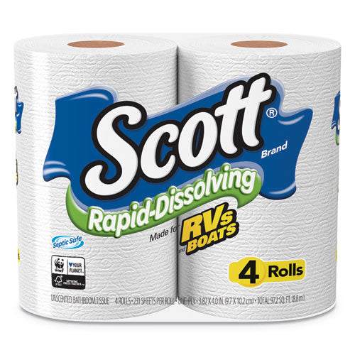 Scott 47617 Rapid-Dissolving Toilet Paper, Bath Tissue, Septic Safe, 1-Ply, White, 231 Sheets/roll, 4/rolls/pack, 12 Packs/carton