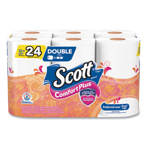 Scott 47618 ComfortPlus Toilet Paper, Double Roll, Bath Tissue, Septic Safe, 1-Ply, White, 231 Sheets/Roll, 12 Rolls/Pack, 4 Packs/Carton