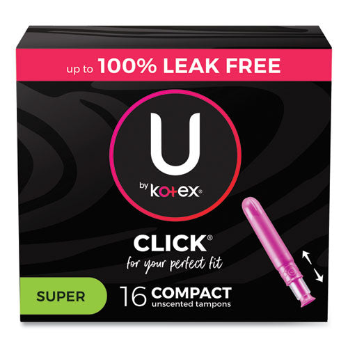 Kotex 51581 U by Kotex Click Compact Tampons, Super Absorbency, 16/Pack, 8 Packs/Carton