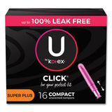 Kotex 51582 U by Kotex Click Compact Tampons, Super Plus Absorbency, 16/Pack, 8 Packs/Carton
