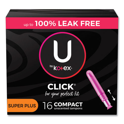 Kotex 51582 U by Kotex Click Compact Tampons, Super Plus Absorbency, 16/Pack, 8 Packs/Carton