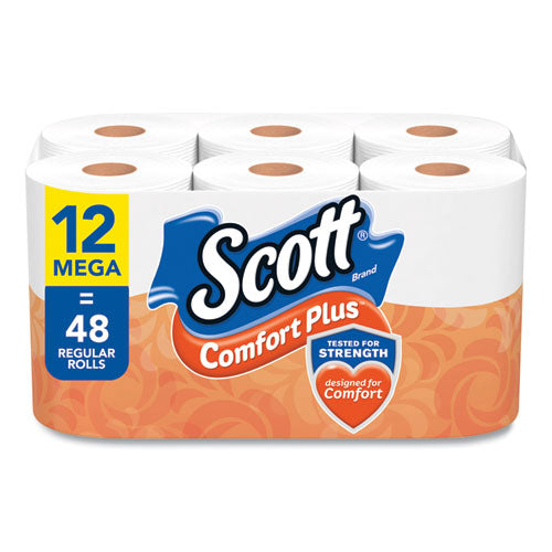 Scott 54245 ComfortPlus Toilet Paper, Mega Roll, Septic Safe, 1-Ply, White, 425 Sheets/Roll, 12 Rolls/Pack