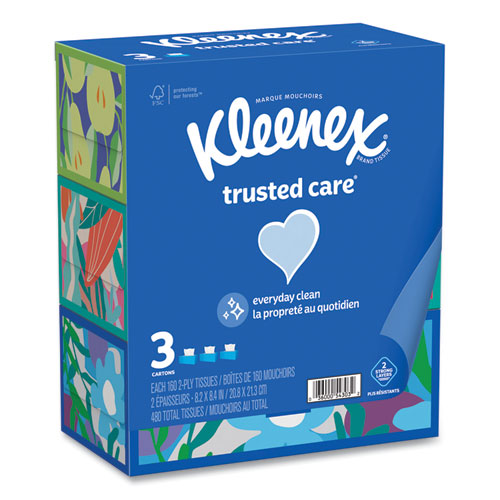 Kleenex 54303 Trusted Care Facial Tissue, 2-Ply, White, 160 Sheets/Box, 3 Boxes/Pack, 12 Packs/Carton