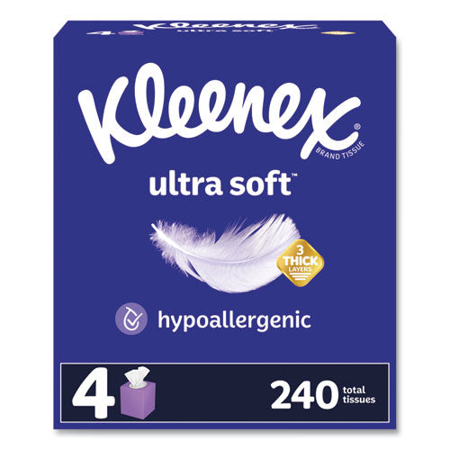 Kleenex 54308 Ultra Soft Facial Tissue, 3-Ply, White, 60 Sheets/Box, 4 Boxes/Pack, 3 Packs/Carton