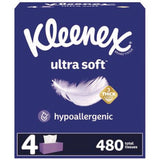 Kleenex 54316 Ultra Soft Facial Tissue, 3-Ply, White, 120/Box, 4 Boxes/Pack, 8 Packs/Carton