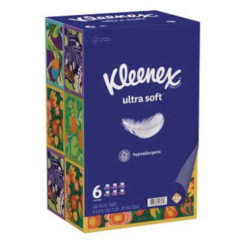 Kleenex 54317 Ultra Soft Facial Tissue, 3-Ply, White, 120/Box, 6 Boxes/Pack, 4 Packs/Carton
