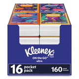 Kleenex 54635 On The Go Packs Facial Tissues, 3-Ply, White, 10/Pouch, 16 Pouches/Pack, 6 Packs/Carton
