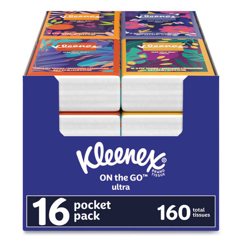 Kleenex 54635 On The Go Packs Facial Tissues, 3-Ply, White, 10/Pouch, 16 Pouches/Pack, 6 Packs/Carton