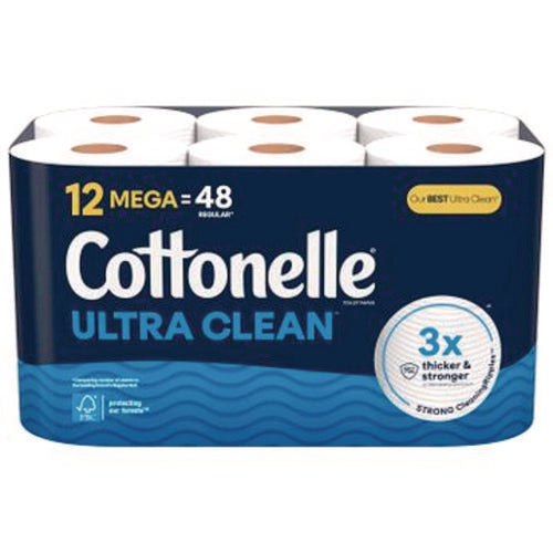 Cottonelle 55480 Ultra CleanCare Toilet Paper, Strong Bath Tissue, Septic Safe, 1-Ply, White, 284 Sheets/Roll, 12 Rolls/Pack, 4 Packs/Carton