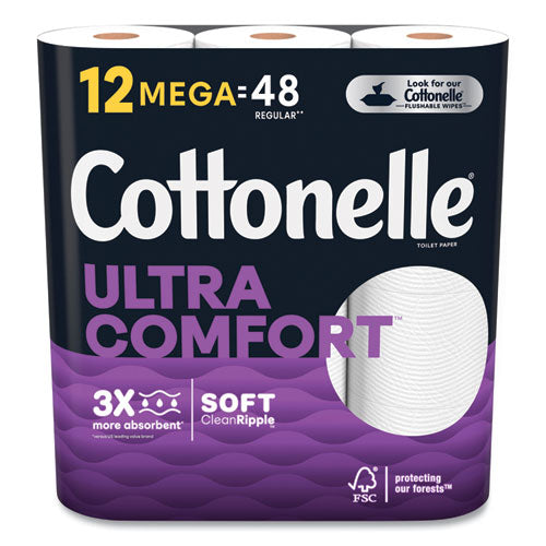 Cottonelle 55494 Ultra ComfortCare Toilet Paper, Soft Tissue, Mega Rolls, Septic Safe, 2-Ply, White, 284/Roll, 12 Rolls/Pack, 48 Rolls/Carton