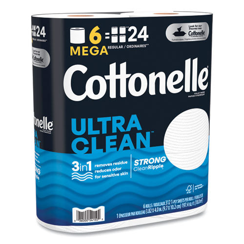 Cottonelle 55699 Ultra CleanCare Toilet Paper, Strong Tissue, Mega Rolls, Septic Safe, 1-Ply, White, 284/Roll, 6 Rolls/Pack, 36 Rolls/Carton