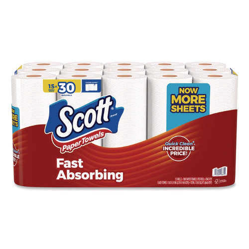 Scott 56674 Choose-A-Sheet Mega Kitchen Roll Paper Towels, 1-Ply, 7.31 x 11, White, 108 Sheets/Roll, 15 Rolls/Pack, 2 Packs/Carton