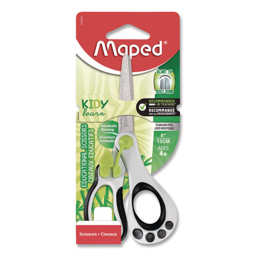 Maped Helix 470249US Kidy Spring-Assisted Educational Scissors Rounded Tip, 5.41" Long, 2" Cut Length, Straight White/ Black Handle